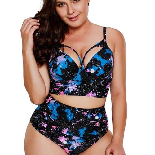 Push up bikini plus size high waist swimsuit women print swimwear large size cut out maillot high waist bikini set 2021