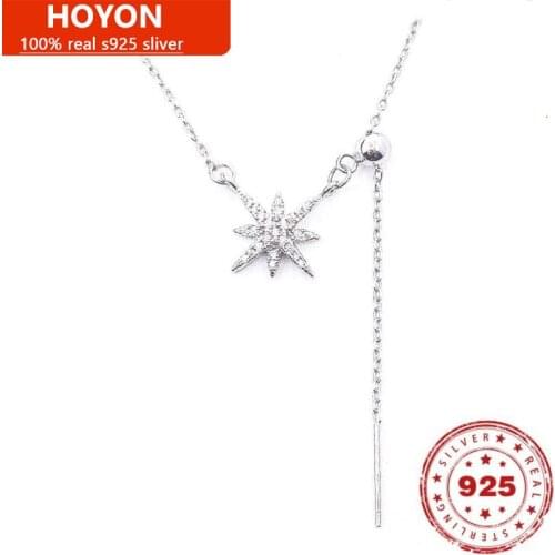 Pure Silver S925 Sterling Silver Pendant Necklace For Women Six-Pointed Star Adjustable Necklace Clavicle Chain Jewelry Gift