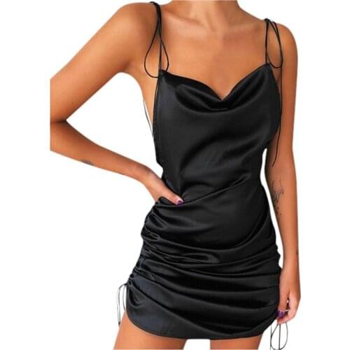 AGACE Summer Womens Dress Sling Bandage Backless Dress Sexy V-neck Solid Ruched Dress lady Elegant Party evening Dresses A219