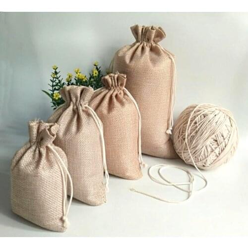 1000pcs Vintage Natural Burlap Hessian Gift Candy Bags Wedding Party Favor Bags Birthday Supplies Drawstring Jute Gift Bag Pouch