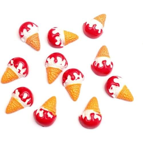 20Pcs Red Ice Cream Resin Decoration Crafts Flatback Cabochon Scrapbooking Fit Phone Embellishments Beads Diy Accessories