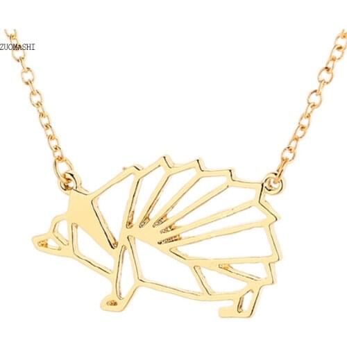 2018 New Fashion Origami Hedgehog Necklace Hedgehog Pendants For the Animal lovers gift Dropship