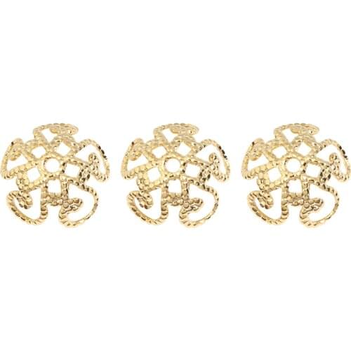 5pcs Copper Genuine Gold Plated Charm Hollow Chinese Knot 10mm Flower Bead Caps Holder For DIY Beaded Jewelry Making Accessories