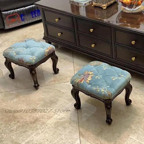 American Solid Wood Low Stool Coffee Table Stool Sofa Stool Fabric Household Shoe Changing Stool Childrens Small Round Stool
