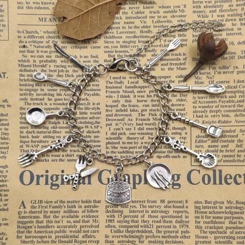 Antique Silver Plated Manual Tableware Series Knife Fork Spoon Plate Signs Chain Bracelet Girl Women Birthday Gift CW003-006