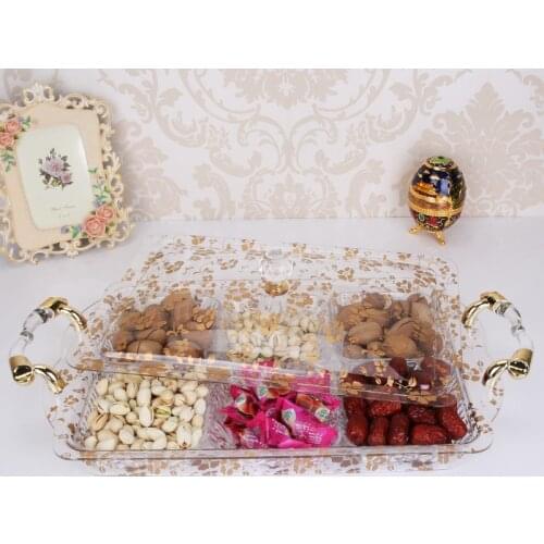 Noble gold Candy Nuts transparent Fruit Box Cover Creative Snack tray Melons Seeds Acrylic Sugar Fruit Plate candy trinket dish