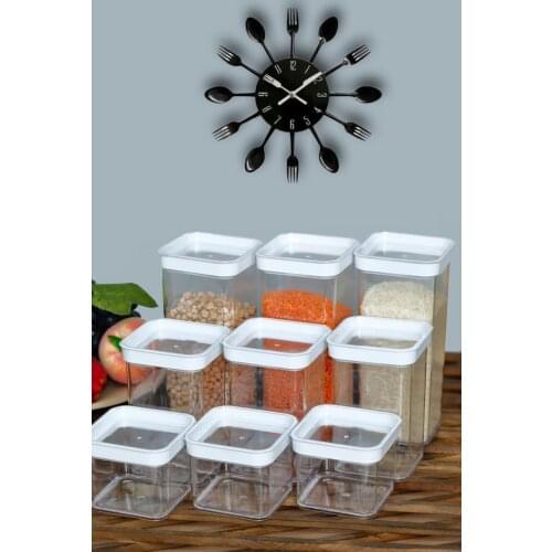 9 Piece Vacuum Lidded Luxury Storage Container kitchen mother seasoning set salt shaker & pepper shaker tableware wooden bamboo