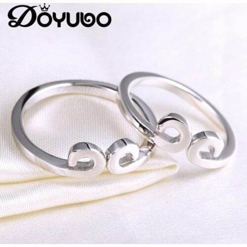 DOYUBO Lovers' 925 Sterling Silver Rings With Tighten Mantra Ring Shape Adjustable Size Real Silver Couples Rings Jewelry VB062
