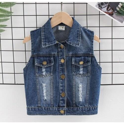 2021 Autumn New 3 4 6 8Years Children Jeans Outerwear Fashion Kids All Match Demi Vest Casual Holes Waistcoat For Boys Girls