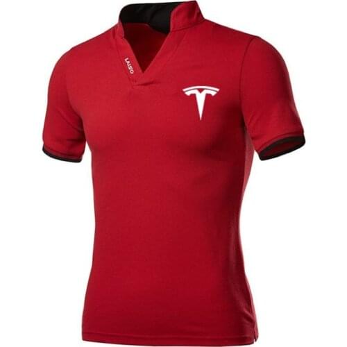 Tesla Logo 3D polo shirt flip letter printing fashion round neck short sleeve T-shirt business casual polo