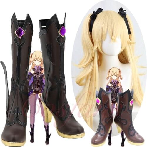 Game Genshin Impact Fischl Cosplay Costume Wigs Shoes Props Anime Double ponytail yellow wigs Halloween Carnival custom made NEW