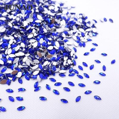 JUNAO 1.5*3mm Flatback Nail Art Rhinestones Glue On Acrylic Gems Horse Eye Fancy Strass Crystals Stones for Nail Crafts