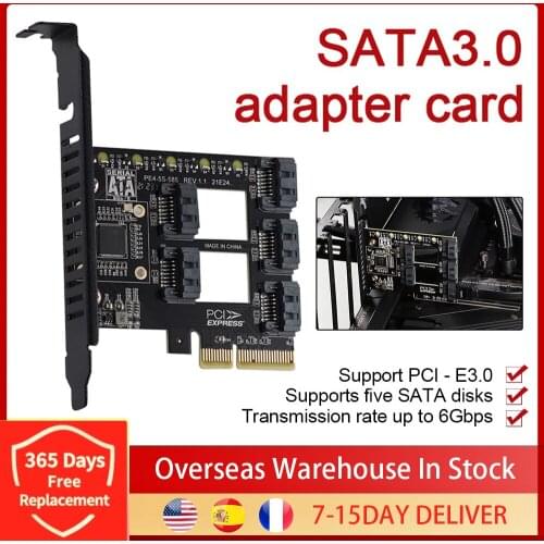 JMB585 PCIE Five Disk SATA Expansion Card 6Gbps SATA 3.0 To PCI-E3.0/4.0 X4 X8 X16 5 Ports Adapter Card For Windows 10/8/Linux