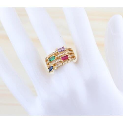 Bohemian Geometric Charm Rings Round Multi Layer Rainbow Crystal Open Finger Adjustable Rings For Women Jewelry Accessories