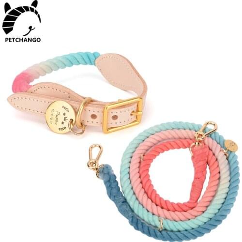 Rope & Leather Dog Collar 7 in 1 Multi-function Dog leash Collar Set Hand-made Cotton Collars for Small Large Dogs Pet Products