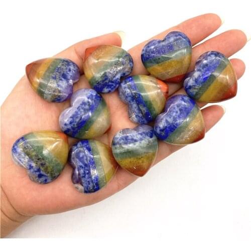 Beautiful 1pcs Natural 7 Chakra Quartz Crystal Heart Shaped Healing Gemstone Polished Specimen Natural Quartz Crystals
