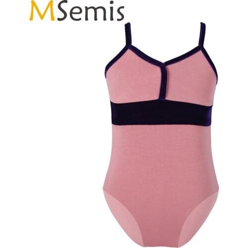 Girls' Camisole Leotard With Straps Gymnastic Ballet Dance Tutu Dress Leotard Skirt High Waist V Neck Cotton Basic Dance Wear