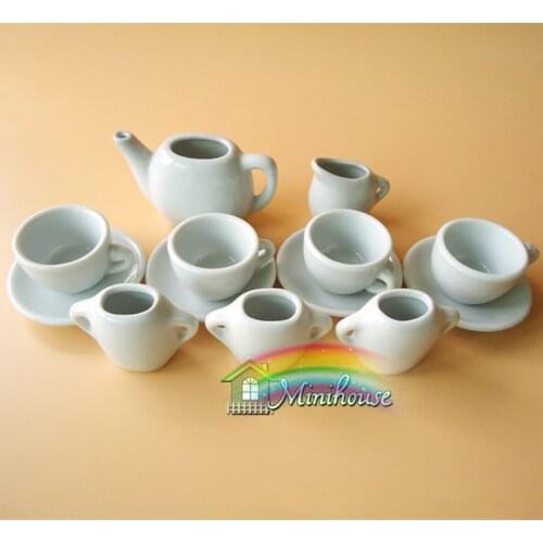 1:6 Dollhouse miniature furniture toy for dolls mini Tea sets blue Ceramic kitchen tableware pretend play toys for children