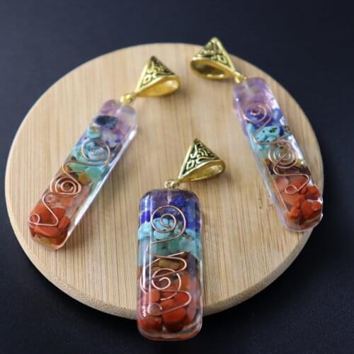 Trendy 2 Types Orgone Energy Seven Chakras Ogan Pendant Crystal Semi Precious Stone Yoga NecklaceSeven Chakras Augen Pendant