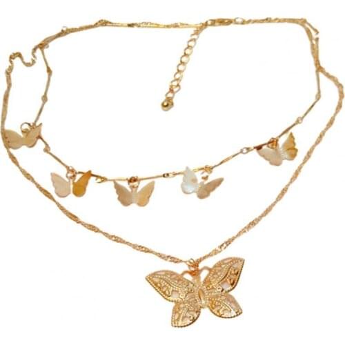 Fashion Women 2-Layer Butterfly Pendant Choker Clavicle Chain Necklace Jewelry Home Party Wedding Birthday Gift Wholesale