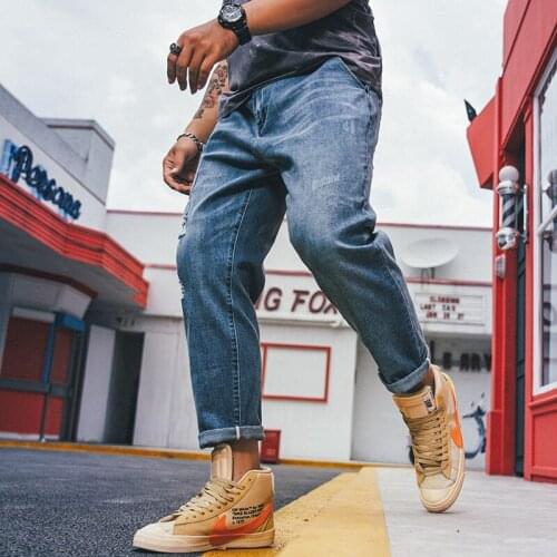 Plus Size 42 48 Mens Distressed Jeans 2020 Spring Autumn New Men Loose Ankle-length Ripped Hole Fashion Denim Trousers