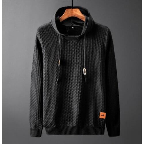 2020 Men Hooded Wool Pullover Autumn Warm Winter Patchwork Long Sleeve Slim Fit Clothes Knitted Casual Male Sweater Pull Homme