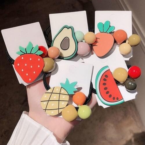 Ball Colorful Cartoon Fruit Elastic Hair Band Ball Hair Tie Hair Accessories For Women Crystal Rubber Band For Hair Scrunchies