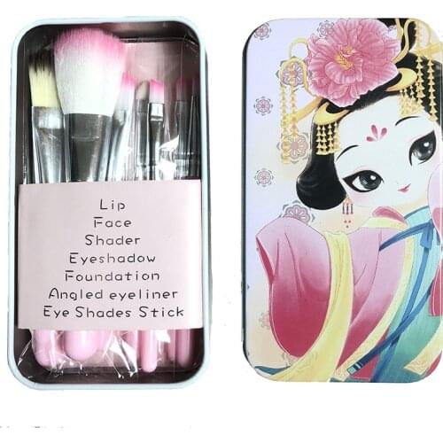 Cartoon Box Package 7pcs Makeup Brushes Set Powder Blending Brush Foundation Eyeshadow Brushes Cosmetics Soft Synthetic Hair