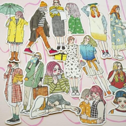 Ins Korea Art Girl Sticker DIY Scrapbook Bottom Collage Phone Diary Album Happy Plan Gift Sealing Decoration
