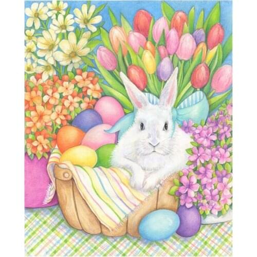 New Diamond Painting Cross Stitch Easter Egg Diy Diamond Mosaic Kit Round Diamond Embroidery Chick Flower Pattern Rhinestone