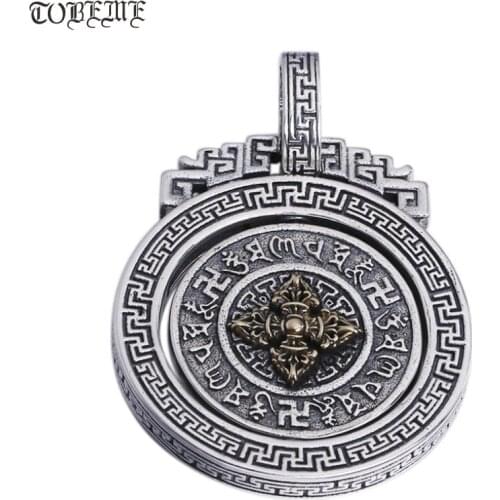 NEW 100% 925 Silver Tibetan OM Six Words Pendant Sterling Tibetan Dorje Pendant Vintage Pure Silver Buddhist Vajra Pendant