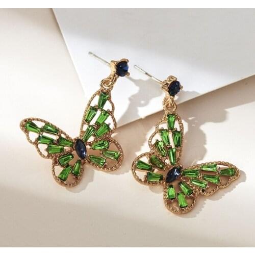 2021 New Luxury Trendy Green Zircon Butterfly Dangle Earrings For Women Statement Gold Color Female Drop Jewelry Birthstone Gift