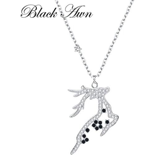 BLACK AWN Classic 925 Sterling Silver Jewelry Elk Necklace for Women Black Spine Female Gift K052