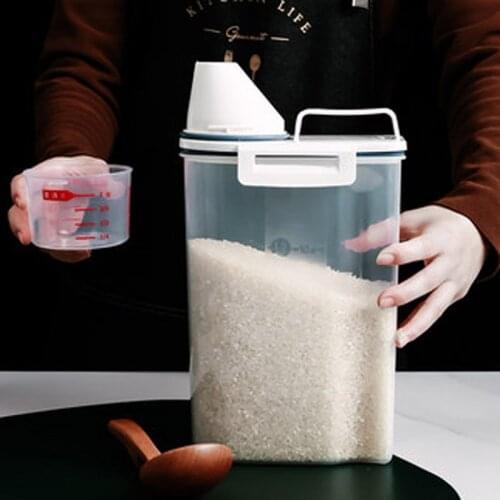 FANCITY Japanese-style plastic rice bucket with measuring cup, storage tank, millet cylinder, grain moisture-proof storage box