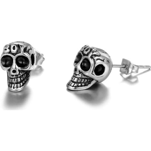Titanium Steel Gothic Retro Skull Stud Earrings Set Trendy Geometric Statement Earrings Fashion Party For Women Men Fine Jewelry