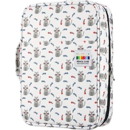 166 220 Holes Cat School Pencil Case Kawaii Watercolor Painting Pen Document Bag Large Sketch Pen Bag Box Pouch Kids Stationery