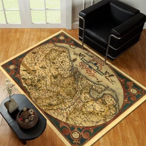 Nordic Retro Geometric World Map Printing Carpets for Living Room Bedroom Anti-slip Floor Mat Fashion Home Decorative Area Rugs