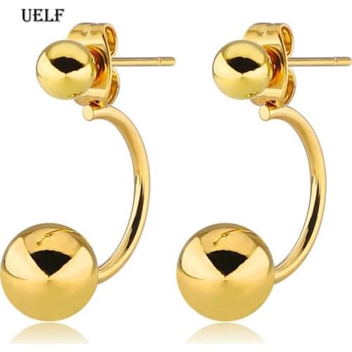 Uelf 2019 New Fashion Gold Ball Earrings Simple Metal Round Ball Stud Earrings For Woman Party Wedding Jewelry Femme Brincos