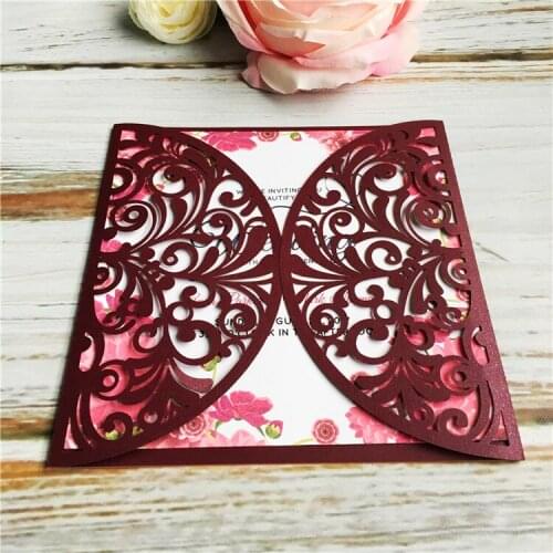 Wine red indian weddings laser cut invitation cards nepali