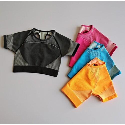 Womens Sports T-Shirt Short Sleeve Seamless Yoga Fitness Crop Top Tracksuit Tops Sexy Tight Navel Running T-shirt