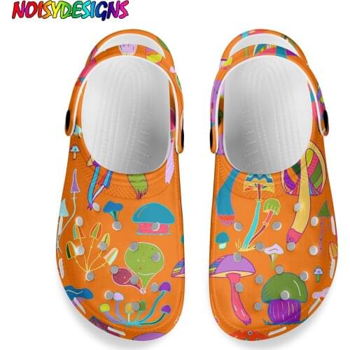NOISYDESIGNS 2021 Women Sandals Hole Shoes Clogs For Women Color Mushroom Pattern Unisex Garden Shoes Orange Adulto Hombre