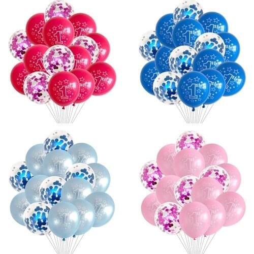 10pcs 1st Birthday Balloons Blue Confetti Latex Ballons Boy Baby One 1 Year Old First Birthday Party Decorations Baby Shower