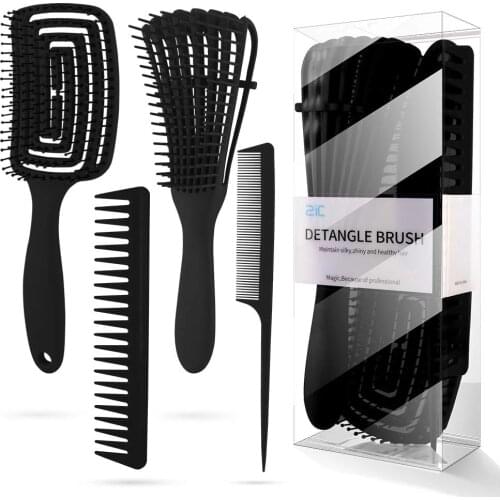 4 IN 1 Detangling Brush Hair Hrush Hair Comb Set Detangler Hairbrush for Curly Hair Barber Accessories Hair Care Styling Tools