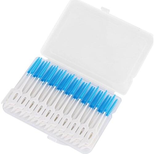 40 Transparent Boxes Interdental Brush Elastic Massage Soft Rubber Toothpick Dual Use Oral Care Cleaning