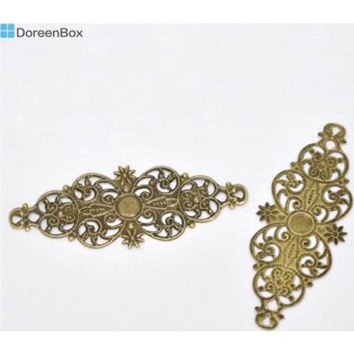 50 PCs Doreen Box Filigree Flower Wrap Connectors Bronze Plated For DIY Charm Jewelry Making Findings 6.1x2.4cm , Hole: 2.4x2mm