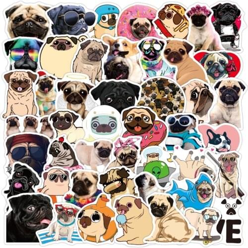 50PCS Cute Pug Dog Small Waterproof Wall Stickers for Bike Laptop Notebook Guitar