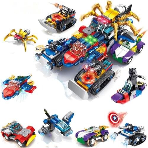 8 IN 1 Anime Spider Racing Car Building Blocks Action Figures Deformation Toy Robots DIY Bricks Assembling Toys for Children