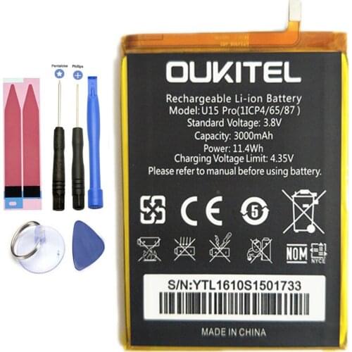 ISUNOO battery for OUKITEL U15 pro battery 3000mAh 5.5inch MTK6753 Mobile phone battery With Tools