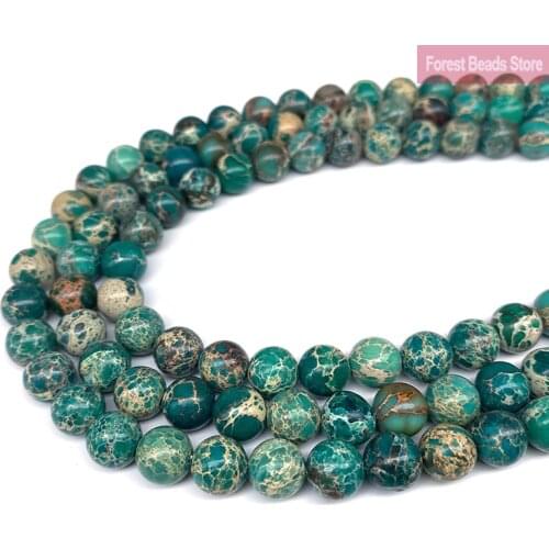Natural Green Sea Sediment Turquoise Imperial Jasper Gemstone Round Beads Diy Bracelet for Jewelry Making 15" Strand 6 8 10MM