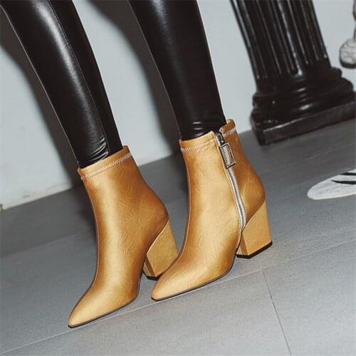 Brand design Ankle Boots Women Pu Leather Wedges High Heels Western Boots Pointed Toe Zipper Fashion Autumn Winter Womens Shoes